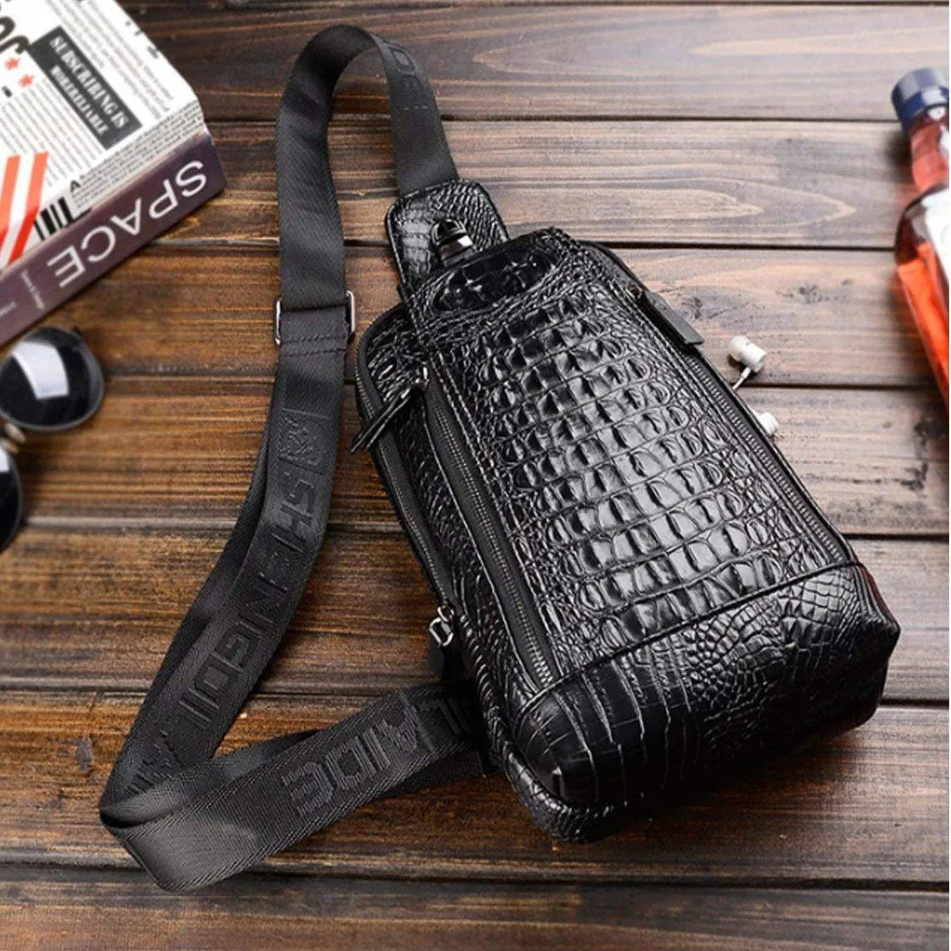 Croc Design Leather Sling Bag – Sophisticated & Practical