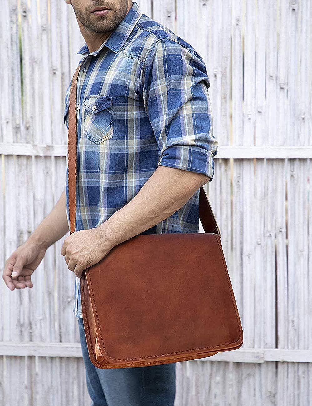 Genuine Leather Crossbody Messenger Bag – Full-Grain Goat Leather 15.6″ Laptop Satchel