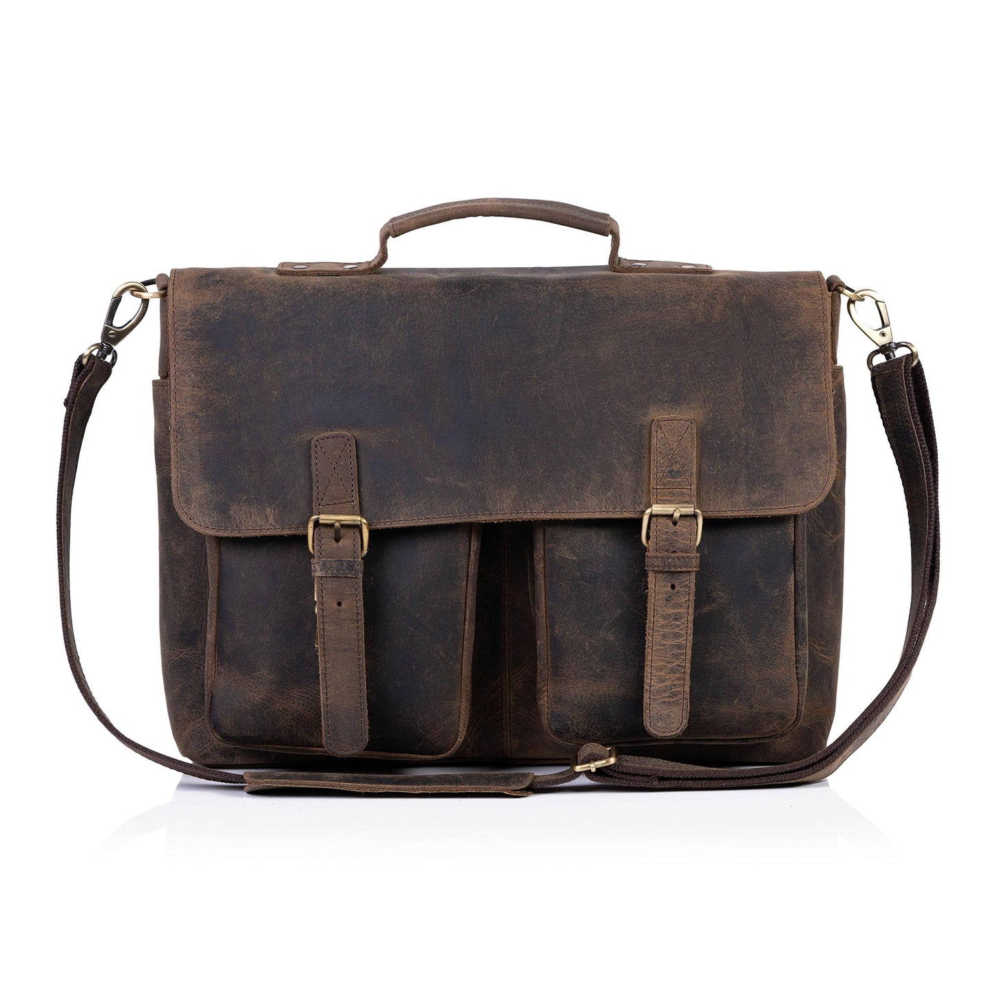 Premium Buffalo Leather Messenger Bag – Full-Grain 15.5″ Laptop Brief