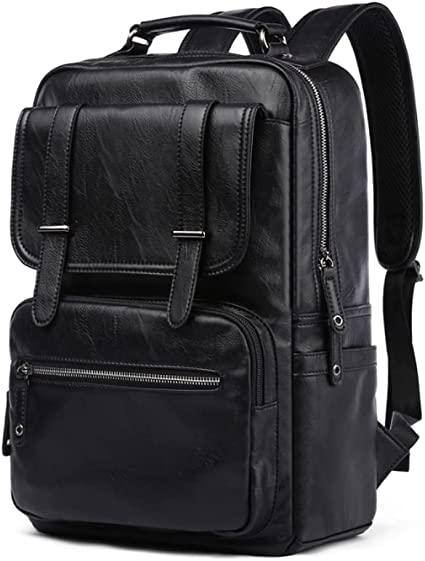 Leather Travel Laptop Backpack – 17″ Water-Resistant Vegan Design