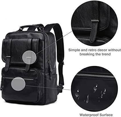 Leather Travel Laptop Backpack – 17″ Water-Resistant Vegan Design