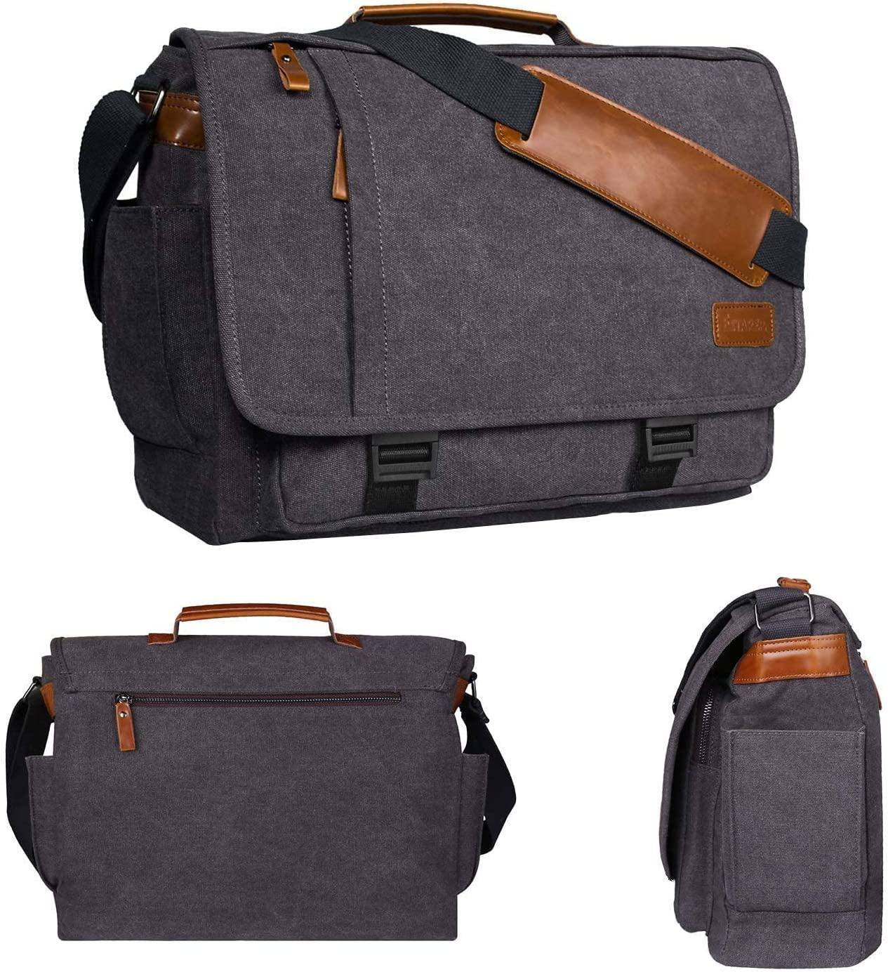 Water-Resistant Canvas Messenger Bag – 17.3″ Laptop Work & Travel Brief