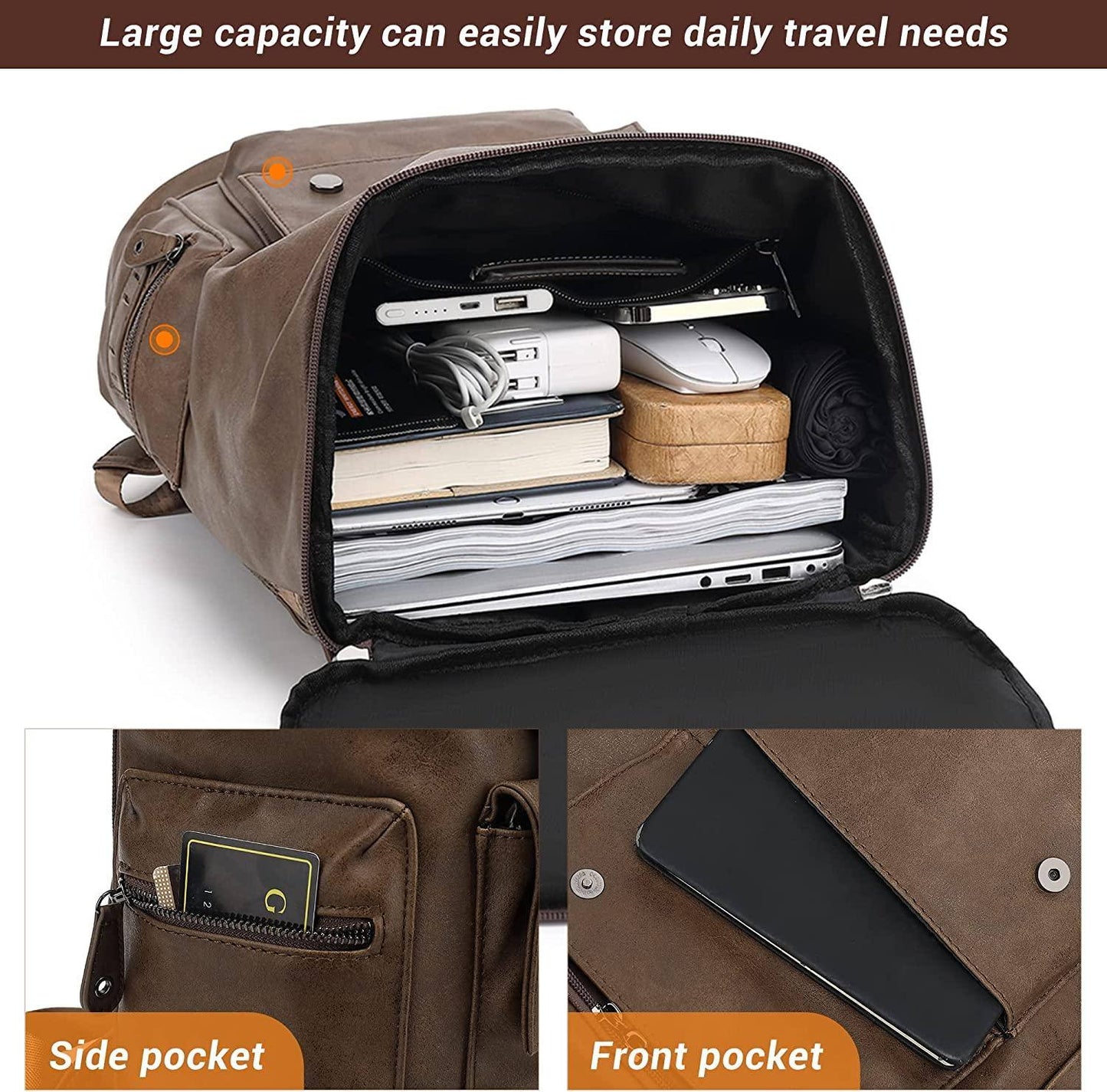 Premium PU Leather Laptop Rucksack – Water-Resistant 15″ Professional Pack