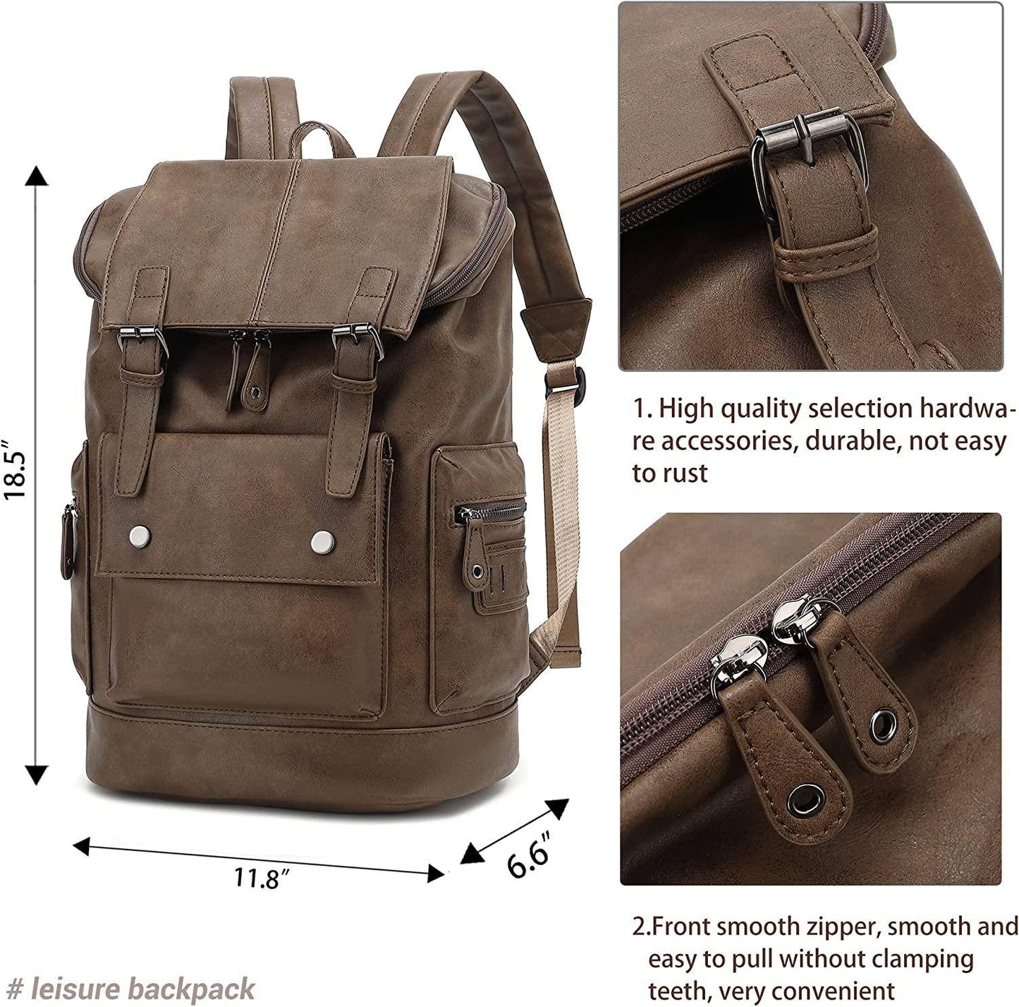 Premium PU Leather Laptop Rucksack – Water-Resistant 15″ Professional Pack