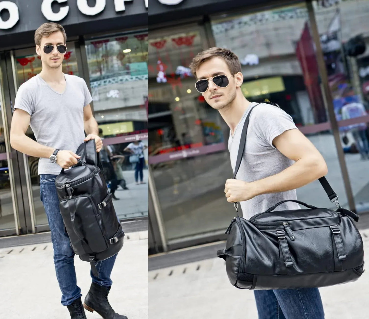 Soft Leather Duffel Bag – 40L Convertible Vegan Travel Bag