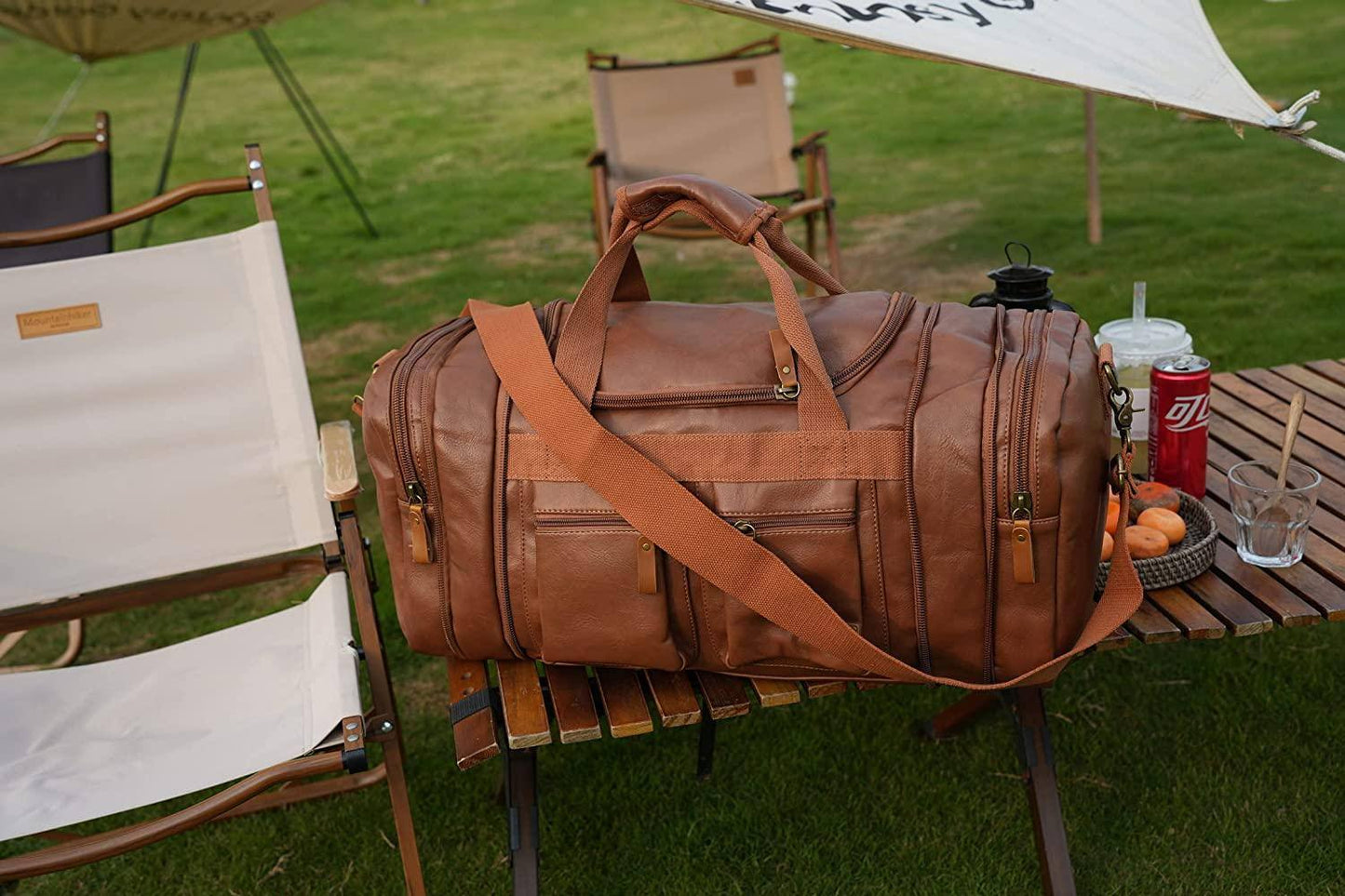 Stylish Leather Travel Duffel Weekender Bag – 40L Expandable Carry-On