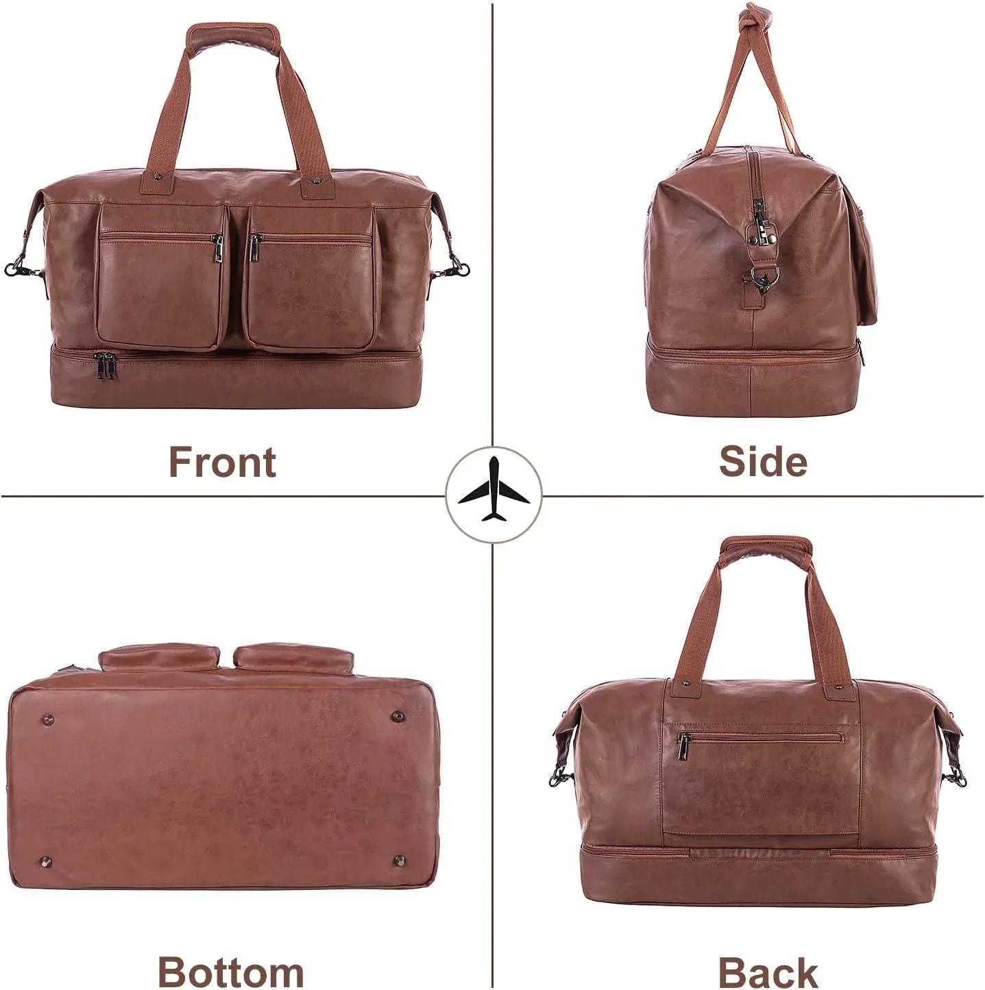 Leather Overnight Bag for Men – Waterproof Vegan Carry-On Weekender