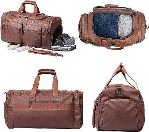 Waterproof Leather Large Carry-On Bag – 52L Vintage Vegan Duffel