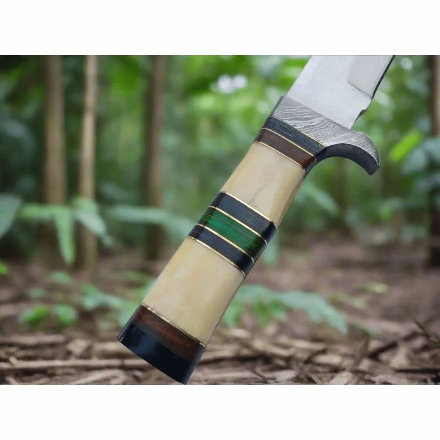 Hand Forged Frontier Bowie Knife, Authentic Jim Bowie Style, Bone Handle with Leather Sheath