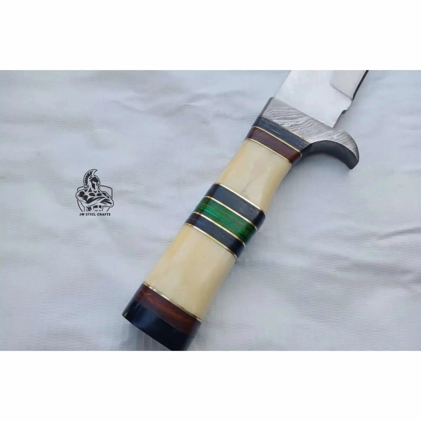 Hand Forged Frontier Bowie Knife, Authentic Jim Bowie Style, Bone Handle with Leather Sheath