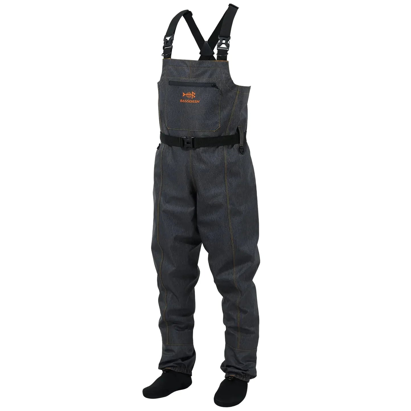 BASSDASH Men’s Denim Breathable Chest Waders Waterproof Durable Lightweight Stocking Foot for Fishing Hunting ATV Riding