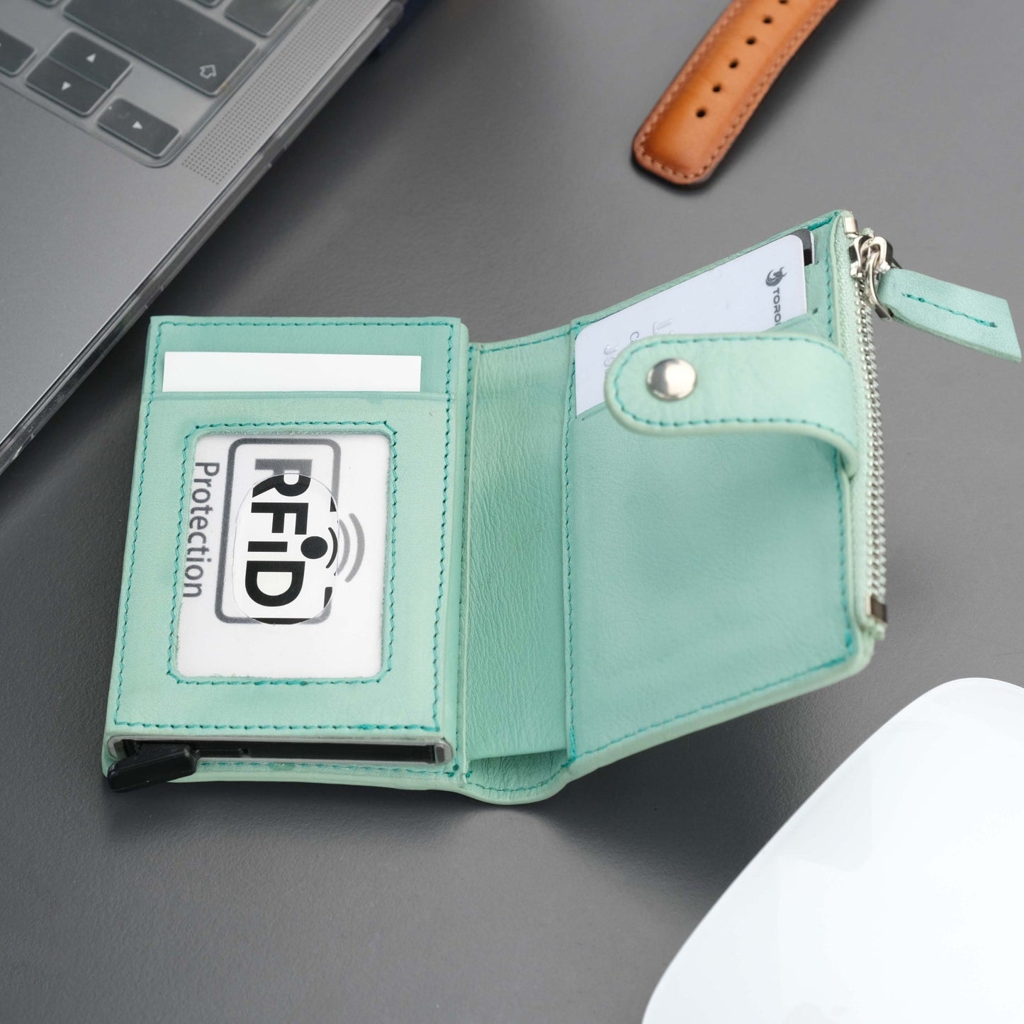 Glenrock Green Leather Pop-up Cardholder Wallet