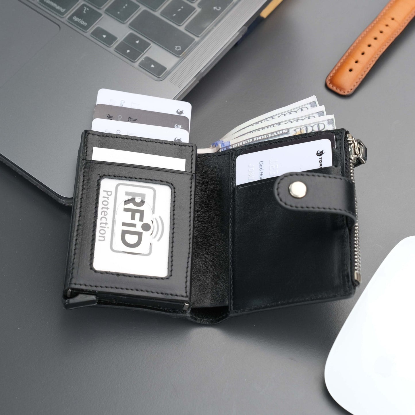 Glenrock Black Leather Pop-up Cardholder Wallet