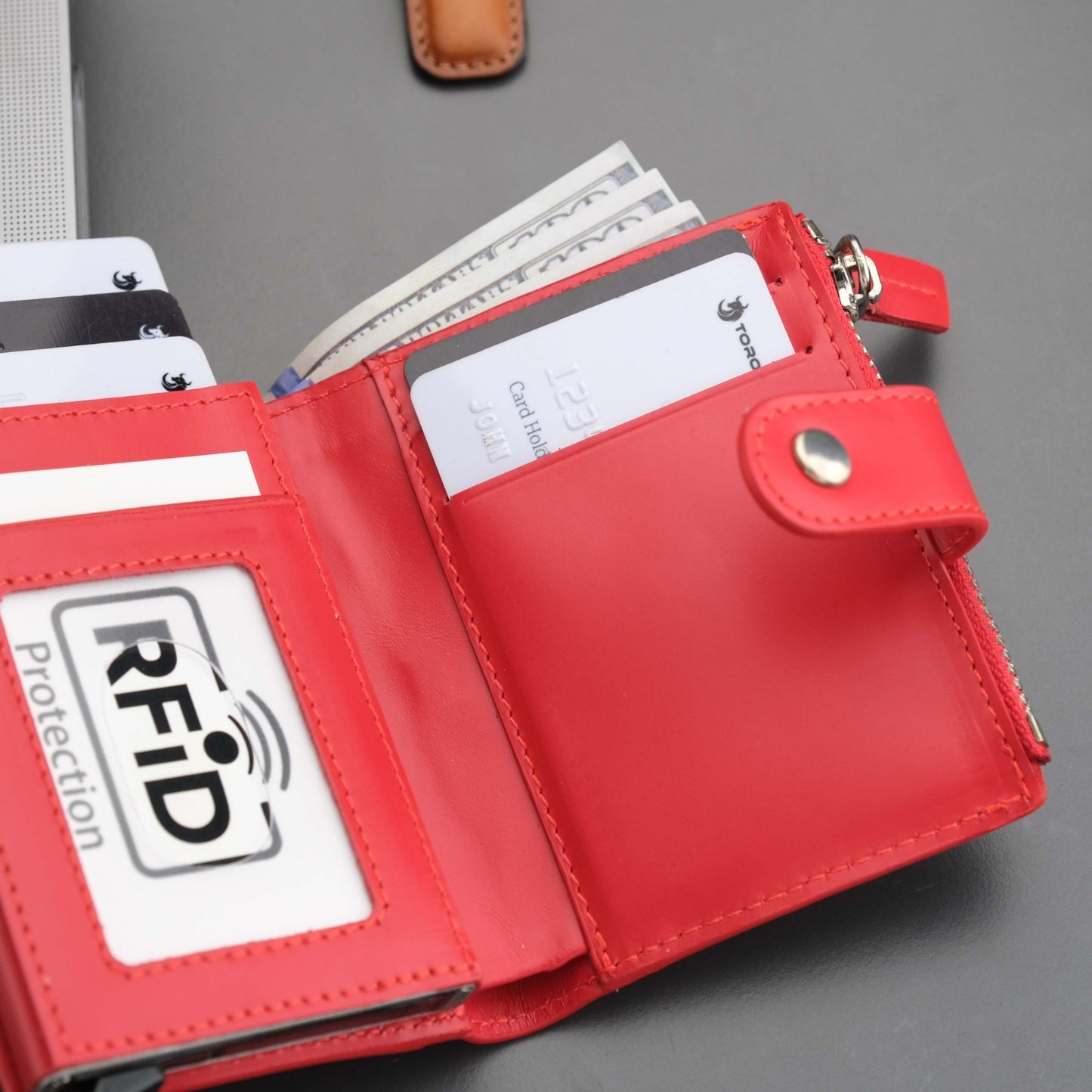 Glenrock Red Leather Pop-up Cardholder Wallet