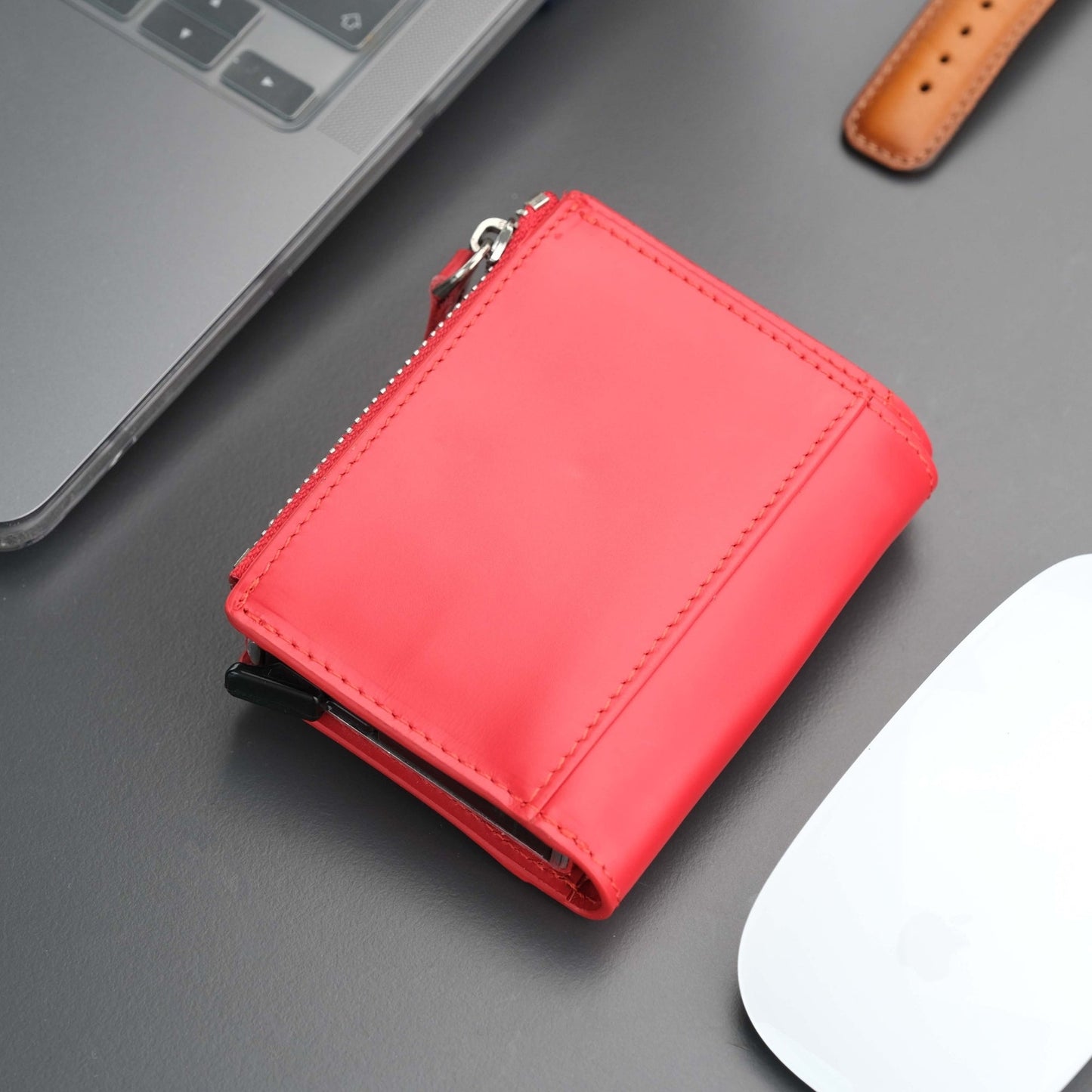 Glenrock Red Leather Pop-up Cardholder Wallet
