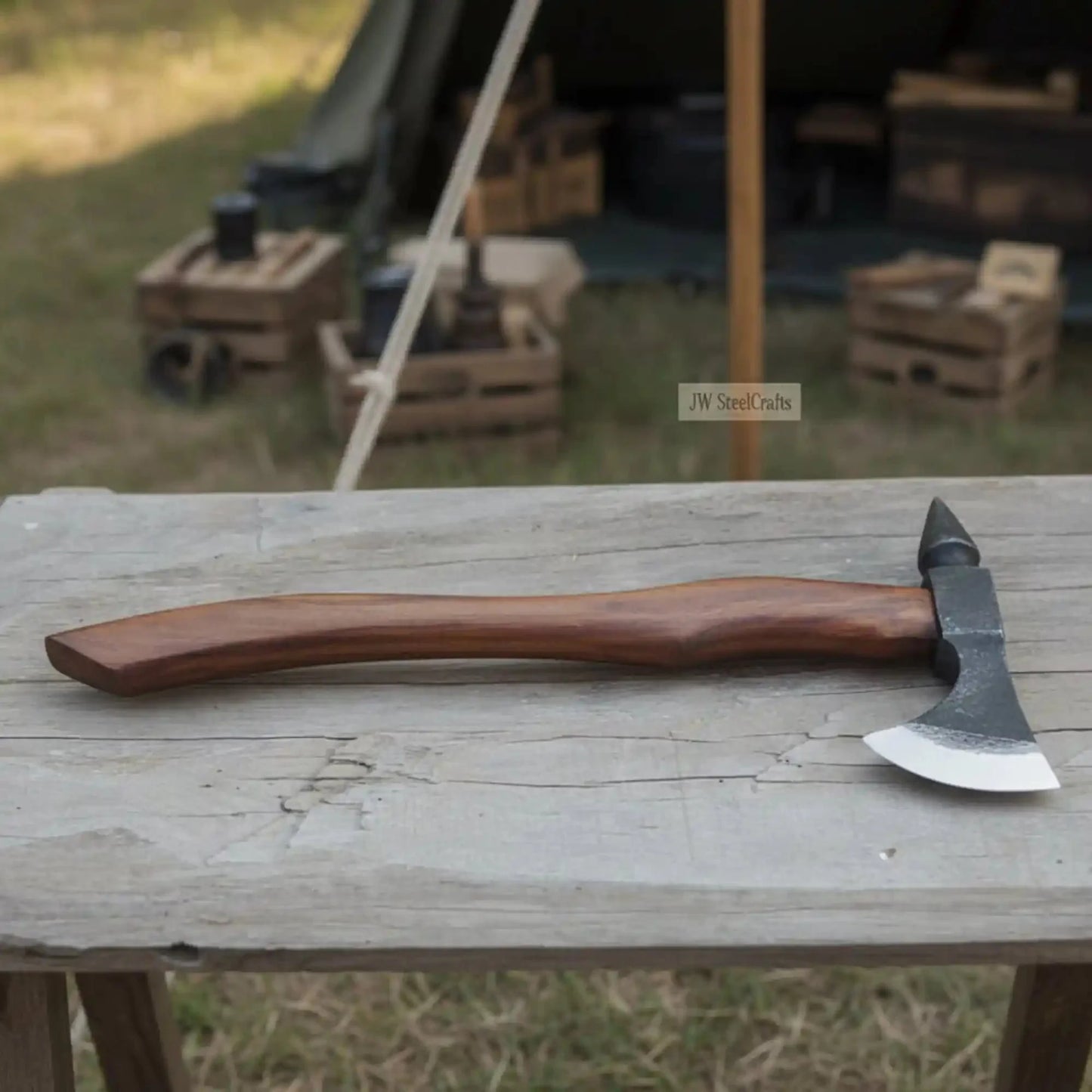Hand-Forged Bearded Spike Poll Bushcraft Axe with Hardwood Handle