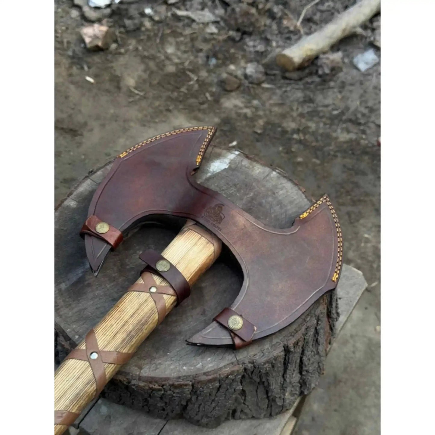 Handcrafted Double-Head Decorative Axe with Wooden Handle – JW SteelCrafts