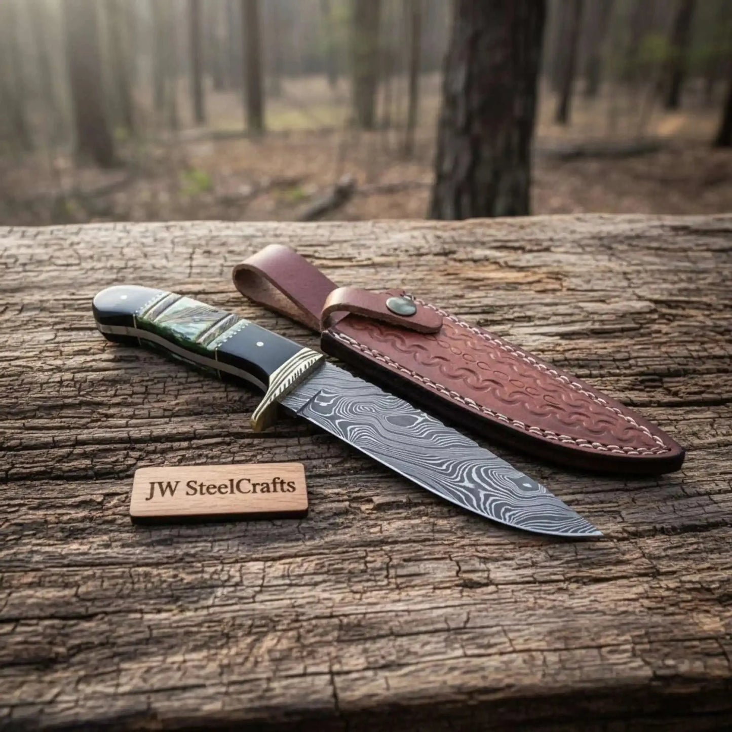 Handmade Damascus Compact Clip Point Bowie Knife, Custom Handle Fixed Blade