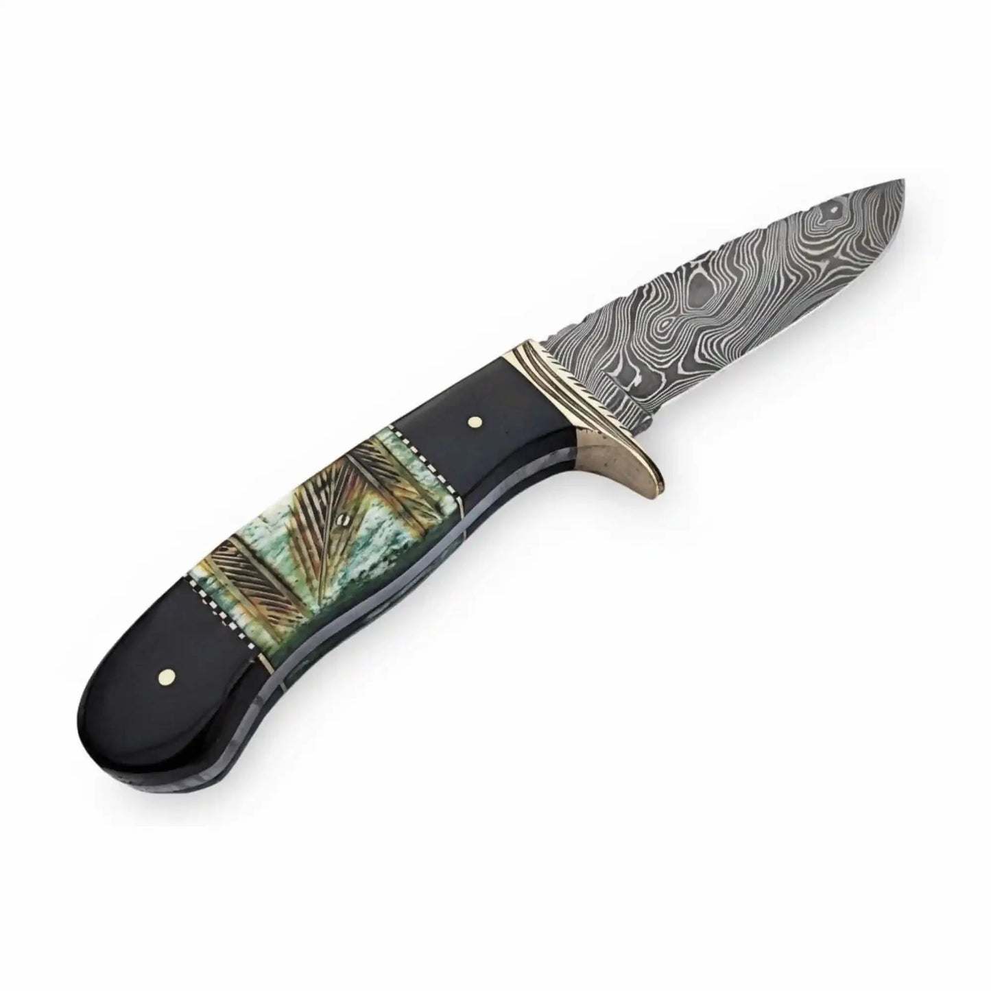 Handmade Damascus Compact Clip Point Bowie Knife, Custom Handle Fixed Blade