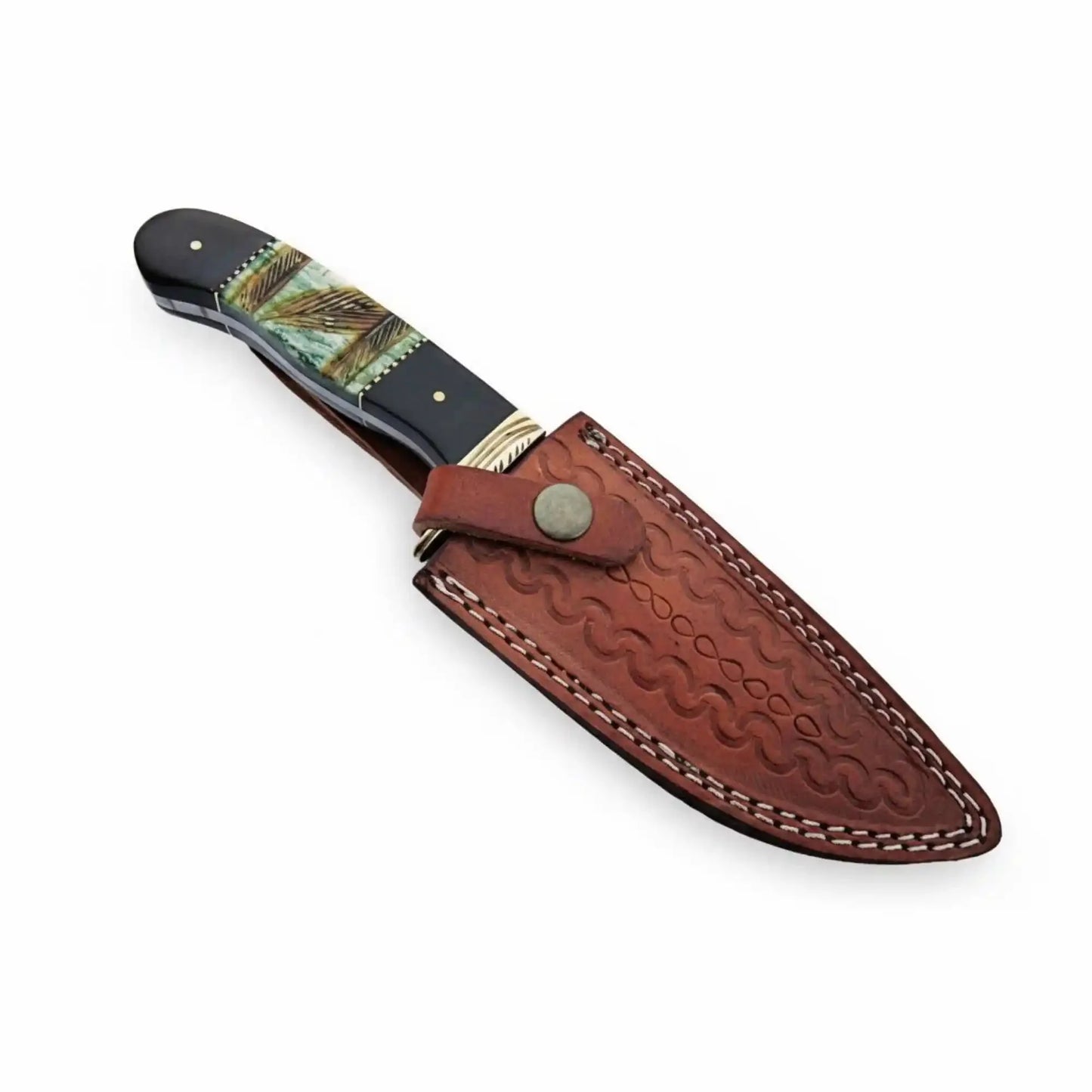 Handmade Damascus Compact Clip Point Bowie Knife, Custom Handle Fixed Blade