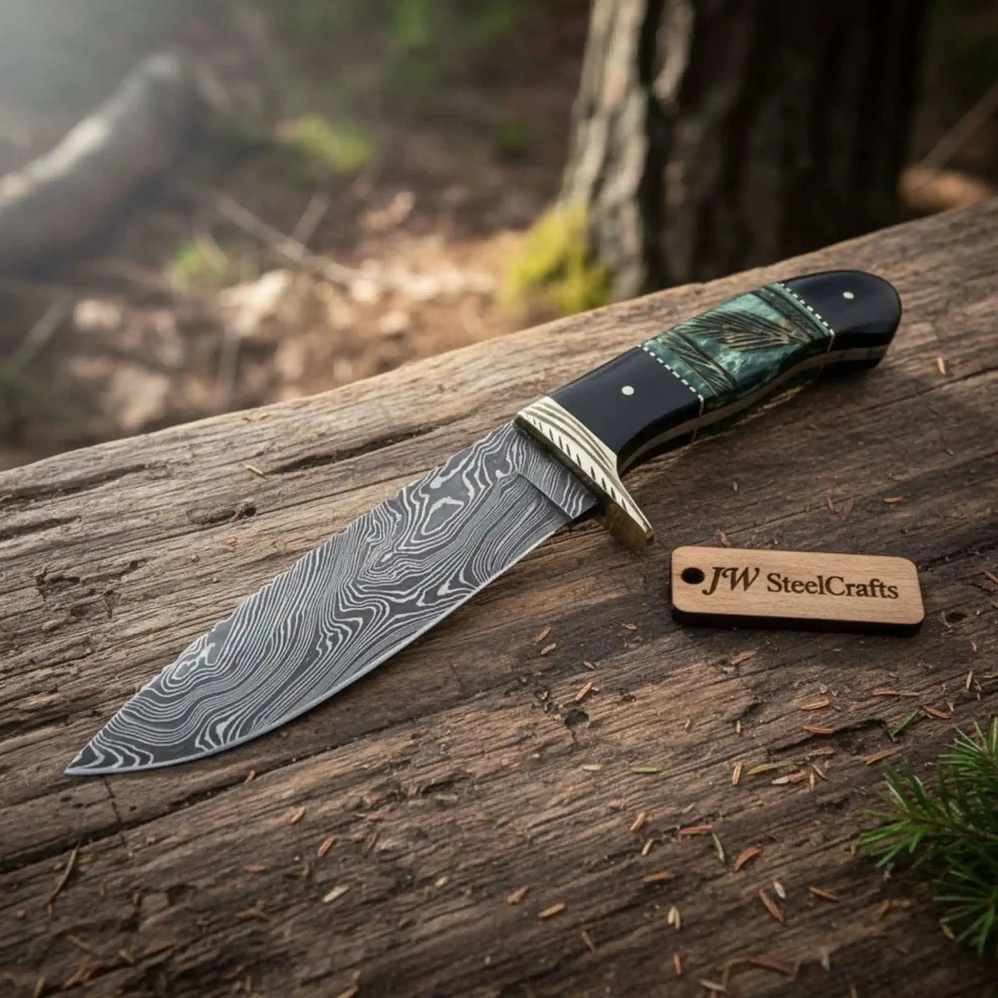 Handmade Damascus Compact Clip Point Bowie Knife, Custom Handle Fixed Blade