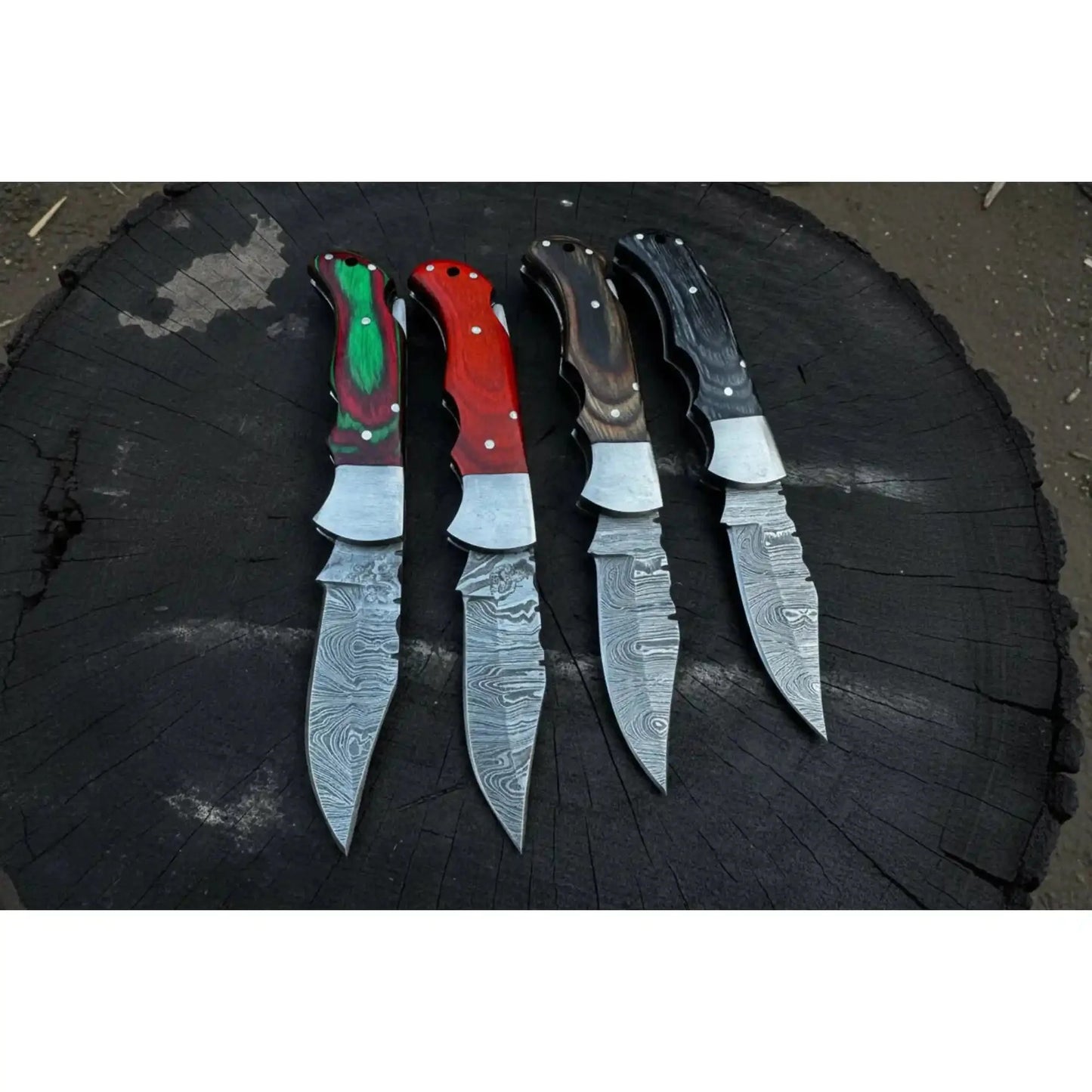Handmade Damascus Steel Folding Knife – 4 Premium Handle Variations