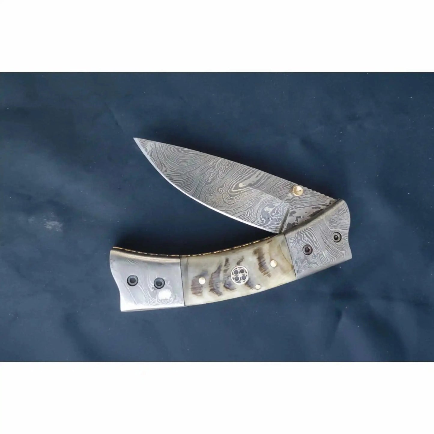 Handmade Damascus Steel Folding Knife with Natural Bone Handle – Custom Pocket Knife