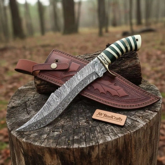 Handmade Persian Clip Point Bowie Knife Damascus Steel Custom Handle