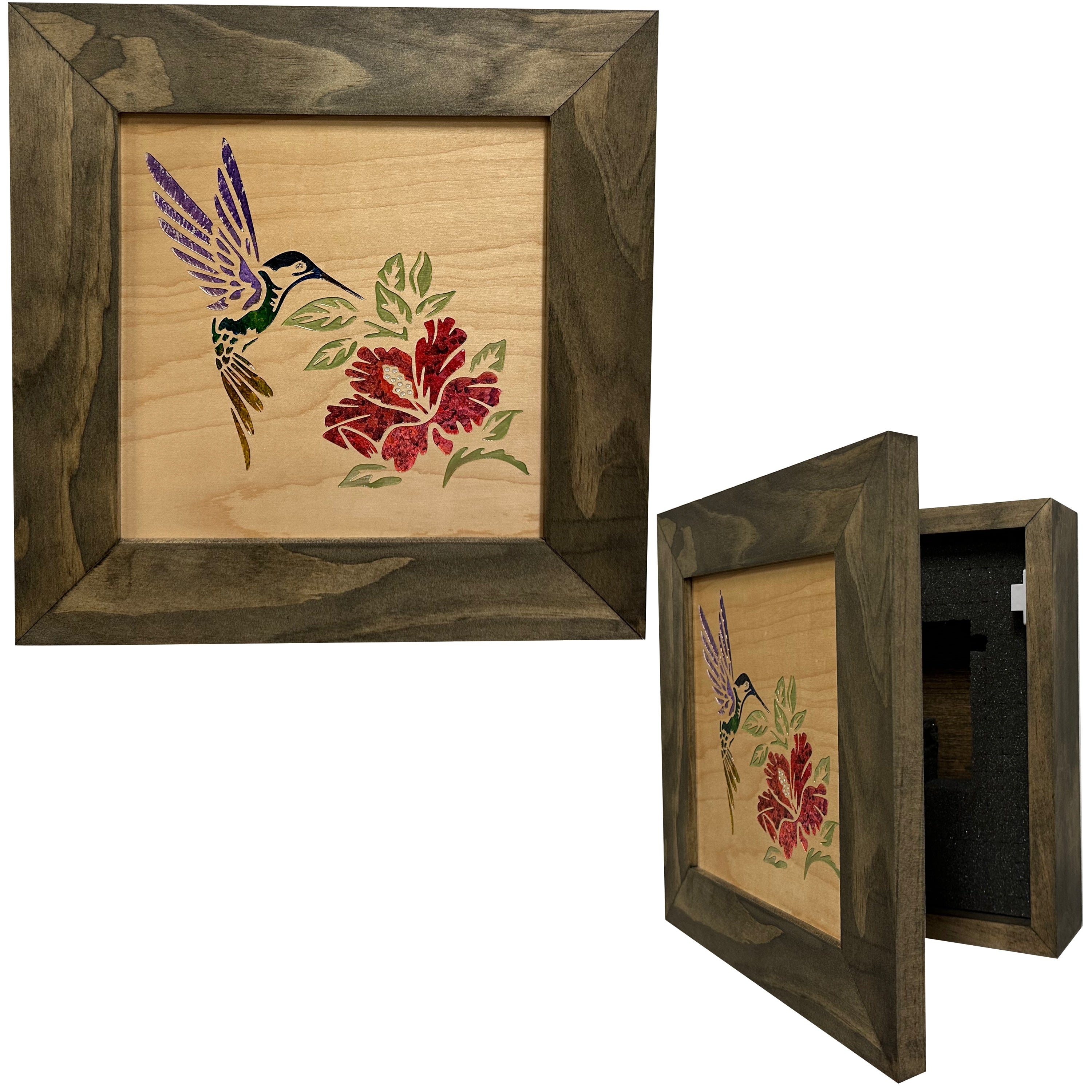 Decorative Wooden Gun Safe with Hummingbird and Hibiscus – SCY-Dist.com