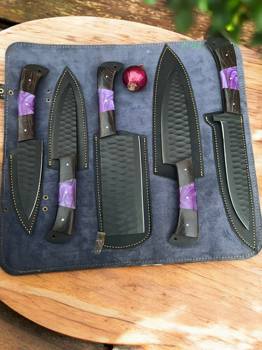 Custom Kitchen Knife Set - Hand Forged Stainless Steel & Wenge Wood