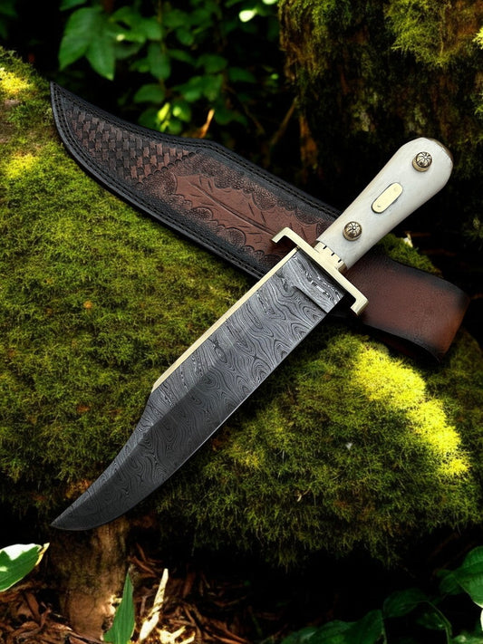 Legendary Western W49 Bowie Knife – Custom Handmade Damascus Steel Blade with Bone Handle