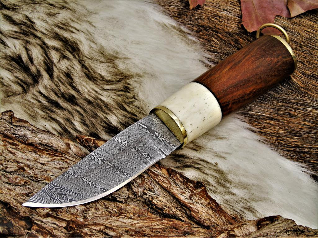 Custom Handmade Damascus Steel Hunting Skinning Knife
