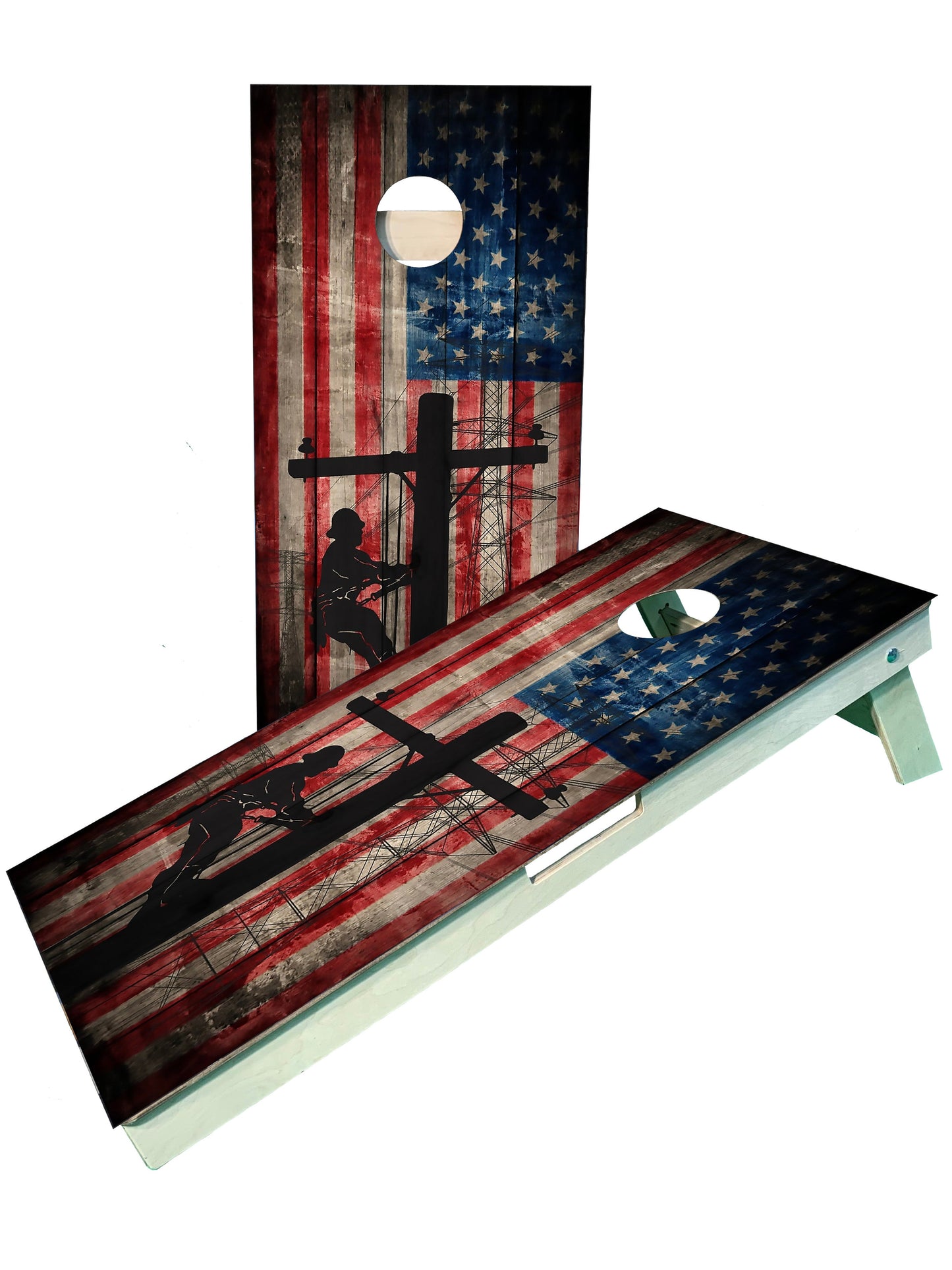Lineman American Flag Cornhole Boards