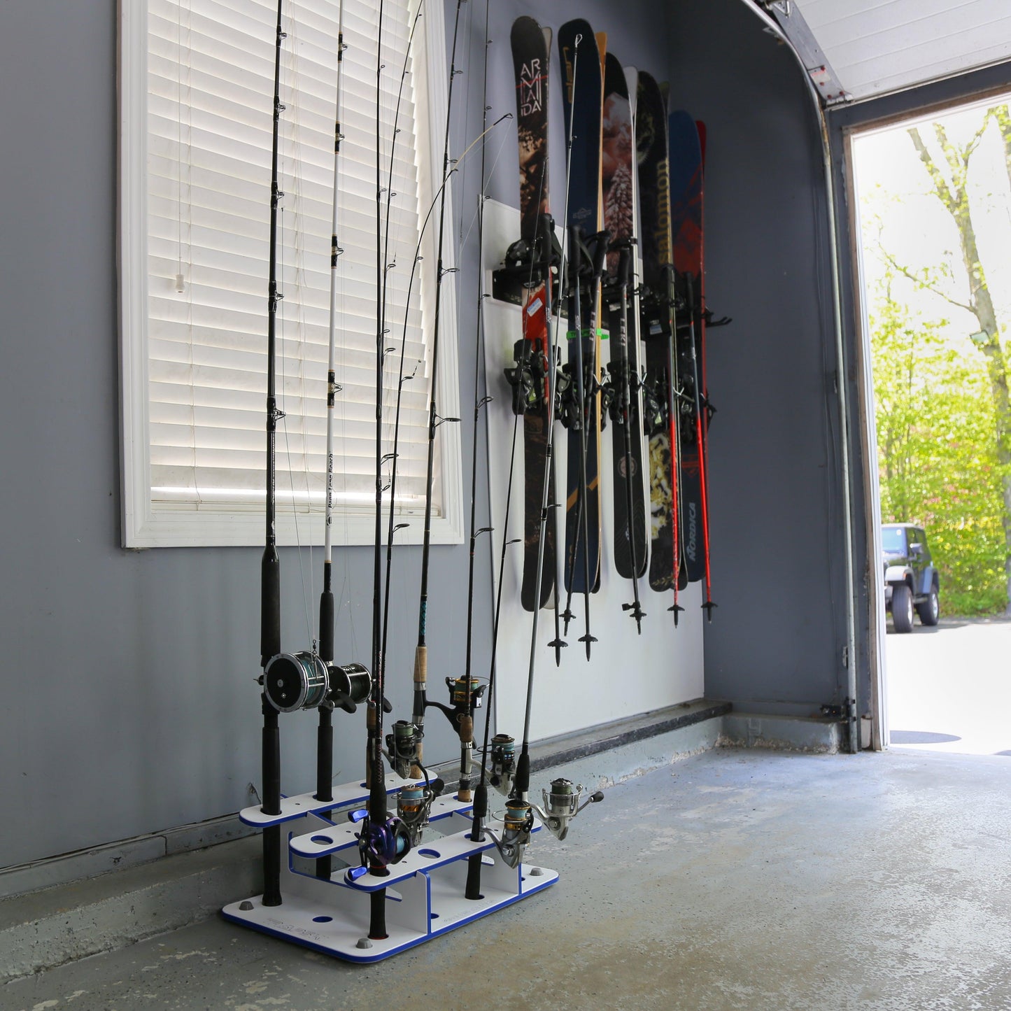 Made in the USA Fishing Rod Rack | 12 Pole Waterproof Wash-down | Dock, Garage, Boat, Storage