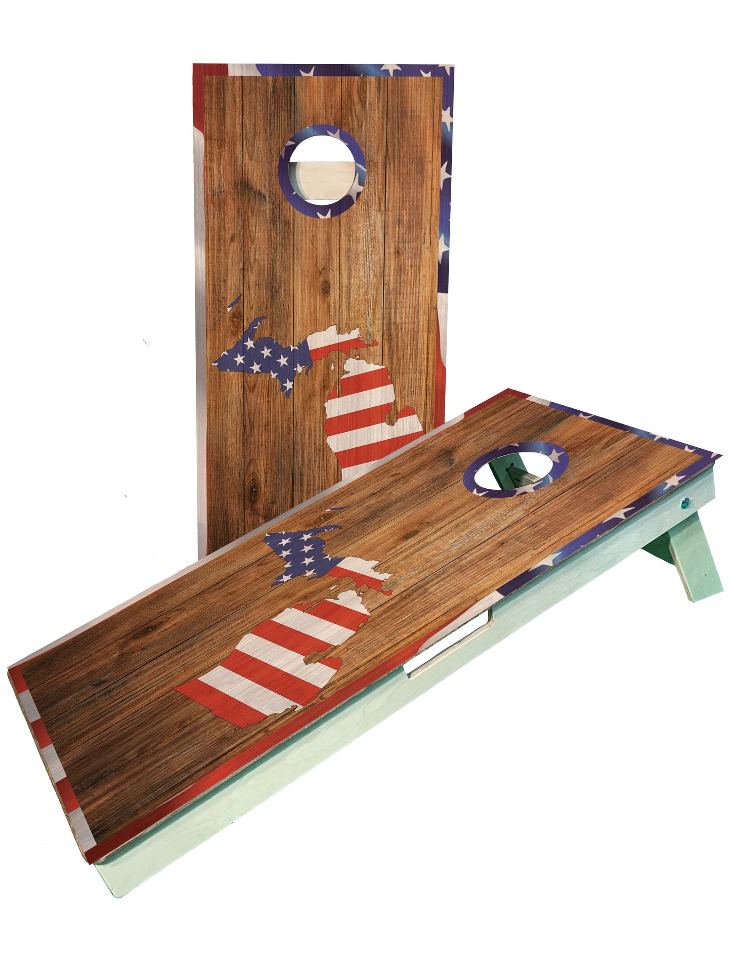 Michigan Red White and Blue Patriotic Flag Cornhole Boards