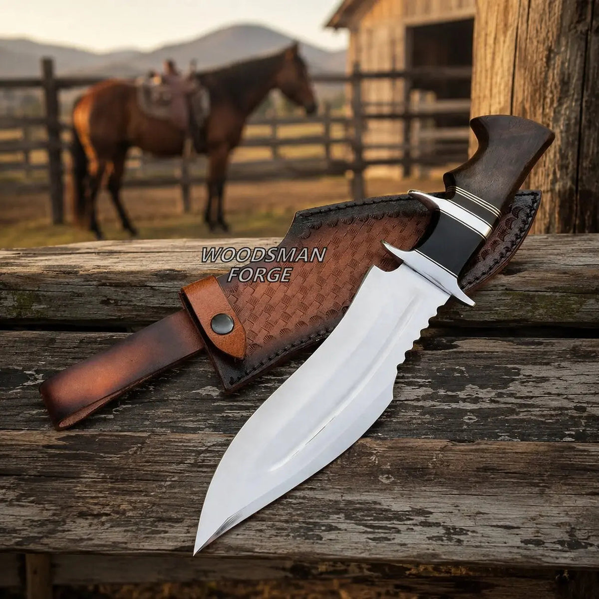 Nightforge D2 Bowie Knife – 14" Rosewood & Micarta Handle