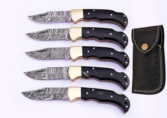 LOT OF 5 HANDMADE DAMASCUS STEEL FOLDING KNIVES