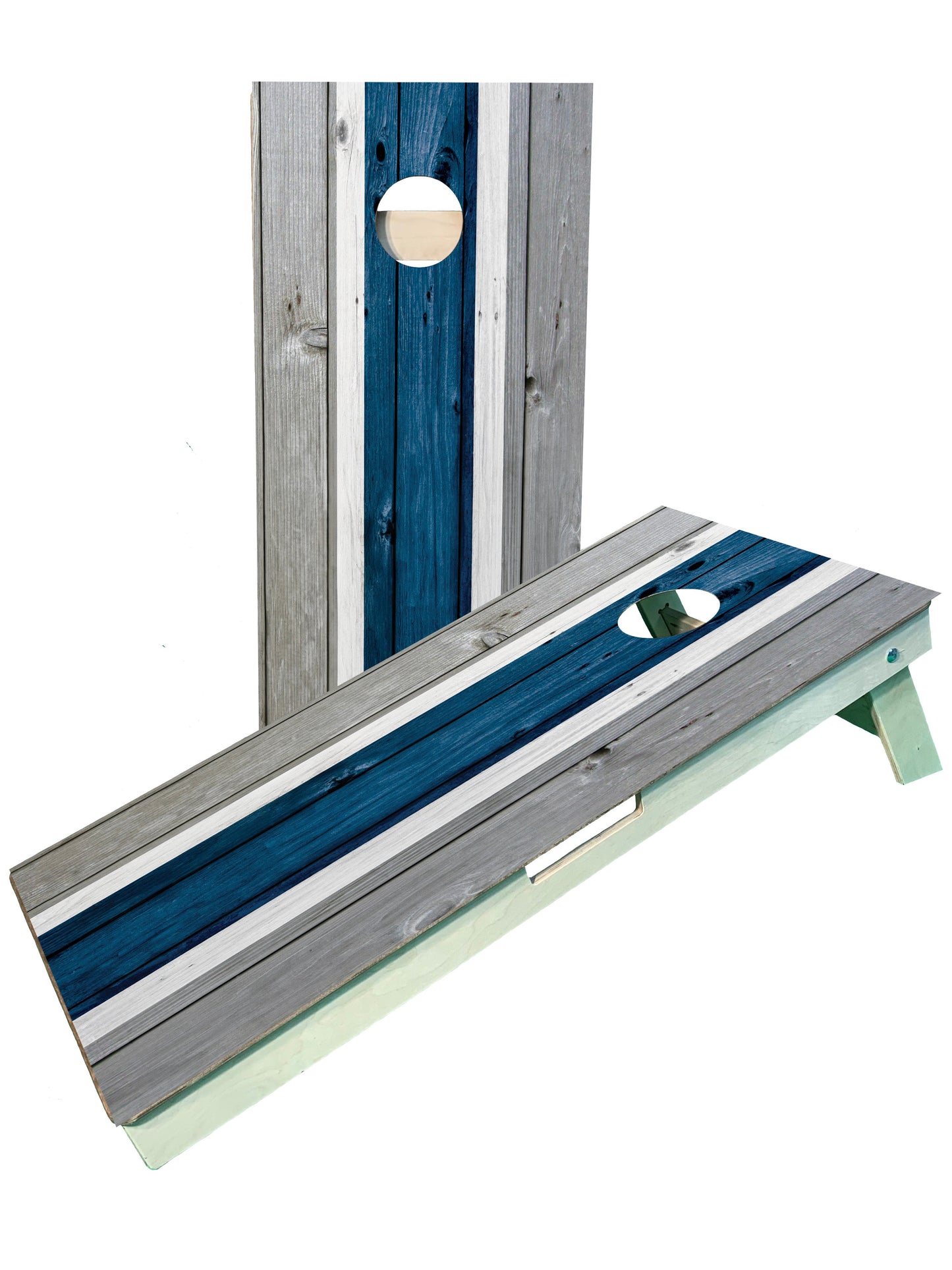 Blue and Grey Striped Cornhole Boards