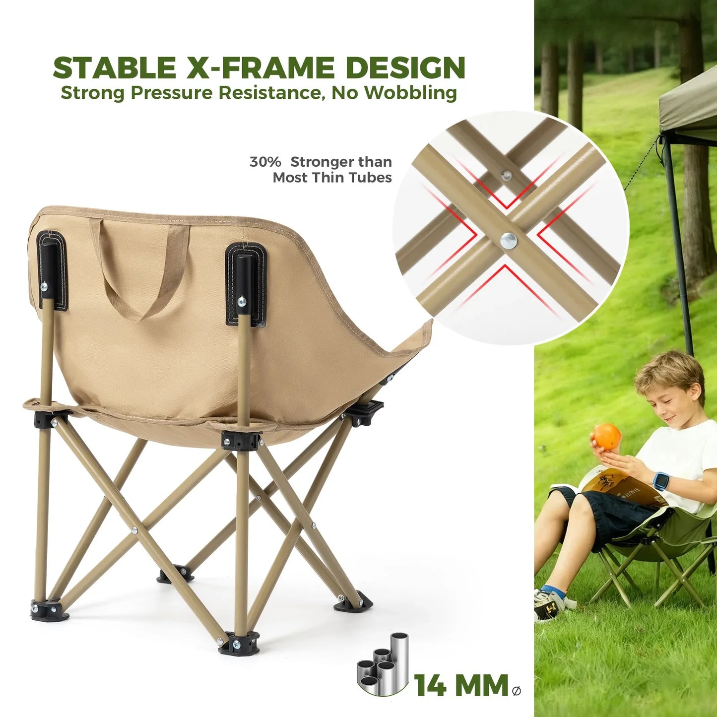 Folding Carbon Steel Camping Chair - Adult & Kids Sizes