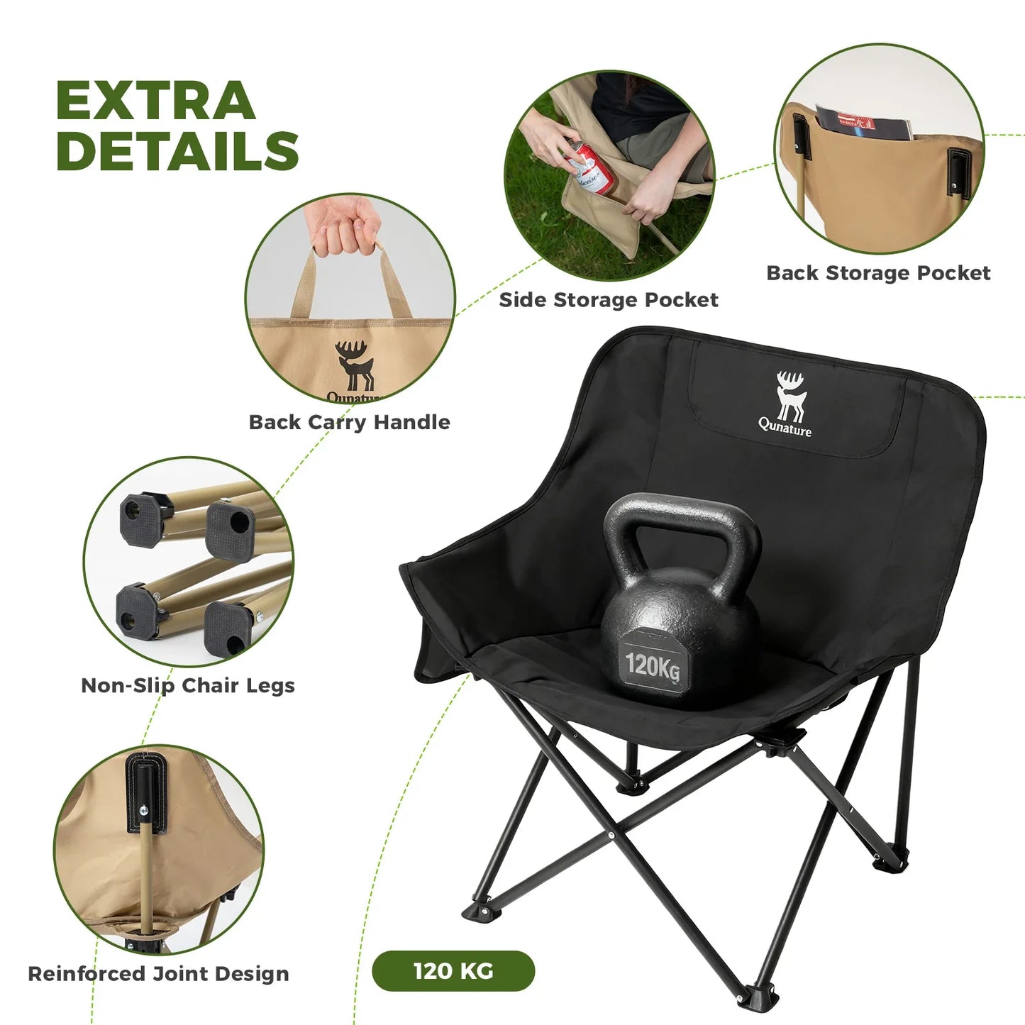 Folding Carbon Steel Camping Chair - Adult & Kids Sizes