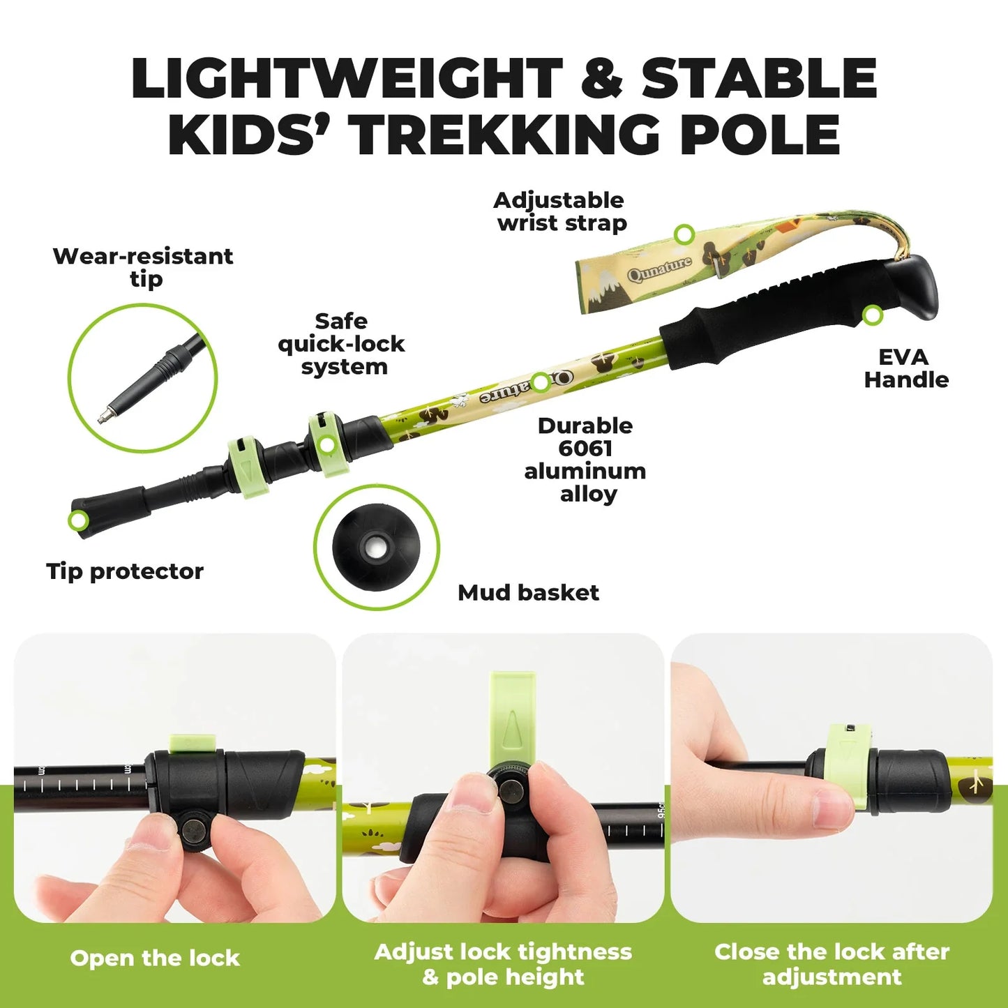 Kids Aluminum Trekking Pole with Adjustable Height