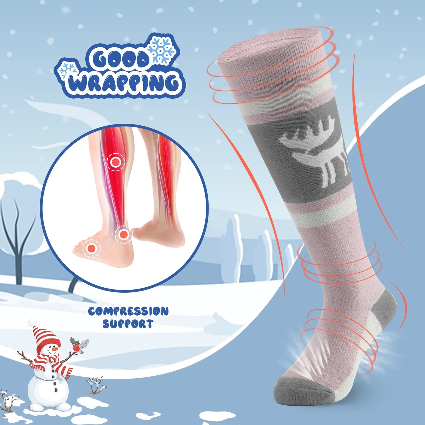 Wool Blend Kids Ski Socks, Knee-high Warm Thermal Snowboard Skating Socks for Boys & Girls
