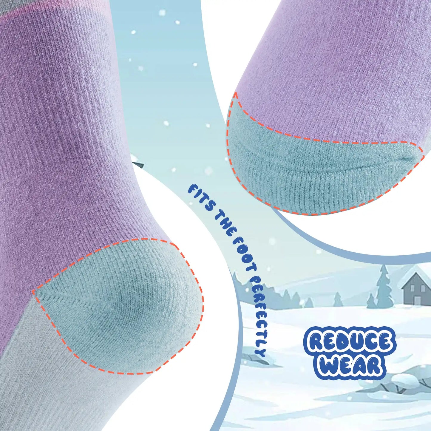 Wool Blend Kids Ski Socks, Knee-high Warm Thermal Snowboard Skating Socks for Boys & Girls