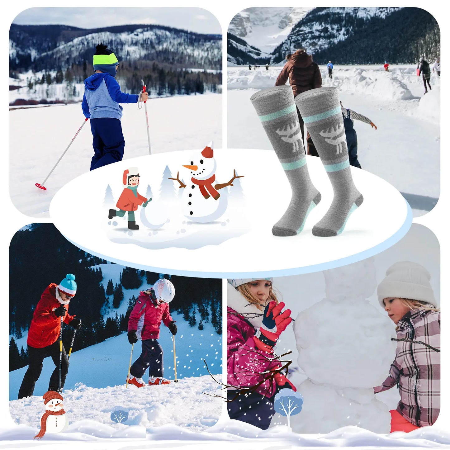Wool Blend Kids Ski Socks, Knee-high Warm Thermal Snowboard Skating Socks for Boys & Girls
