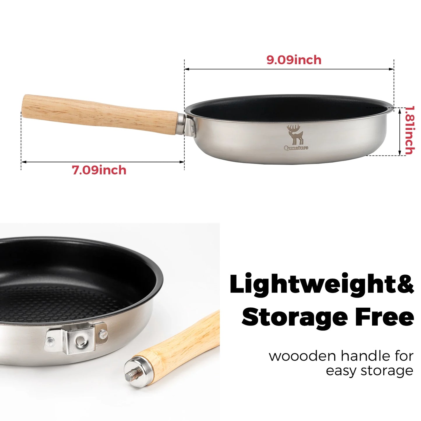 Non-Stick Stainless Steel Frying Pan with Detachable Handle