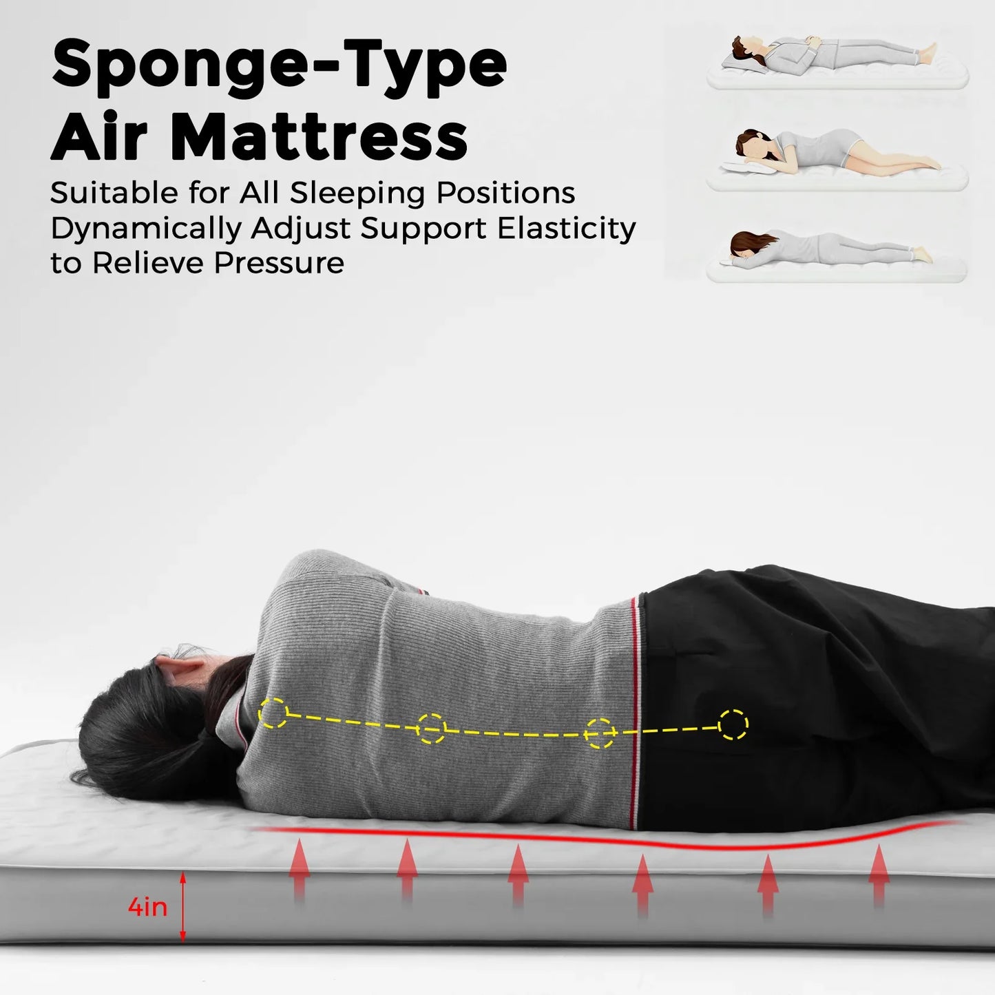 4" Thick Portable Inflating Sleeping Pad with Foam for Camping