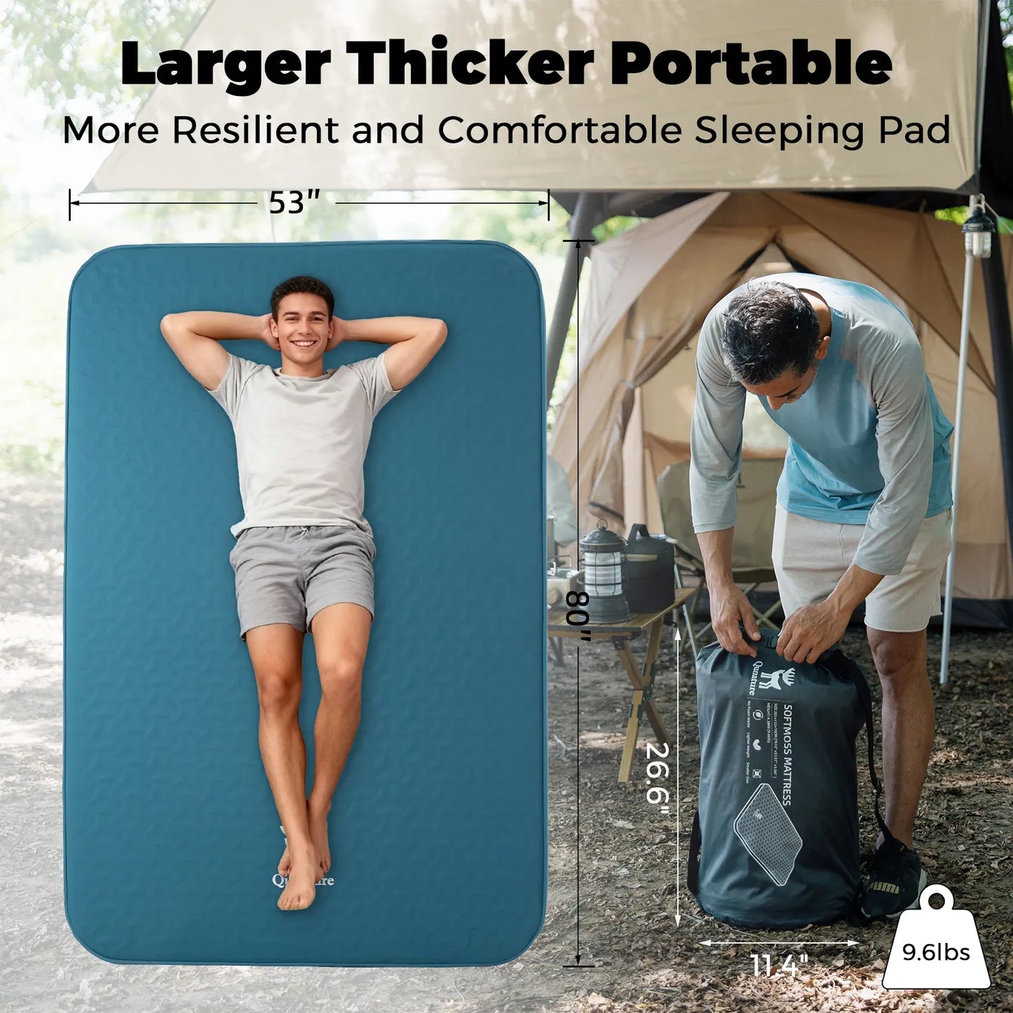 4" Thick Portable Inflating Sleeping Pad with Foam for Camping