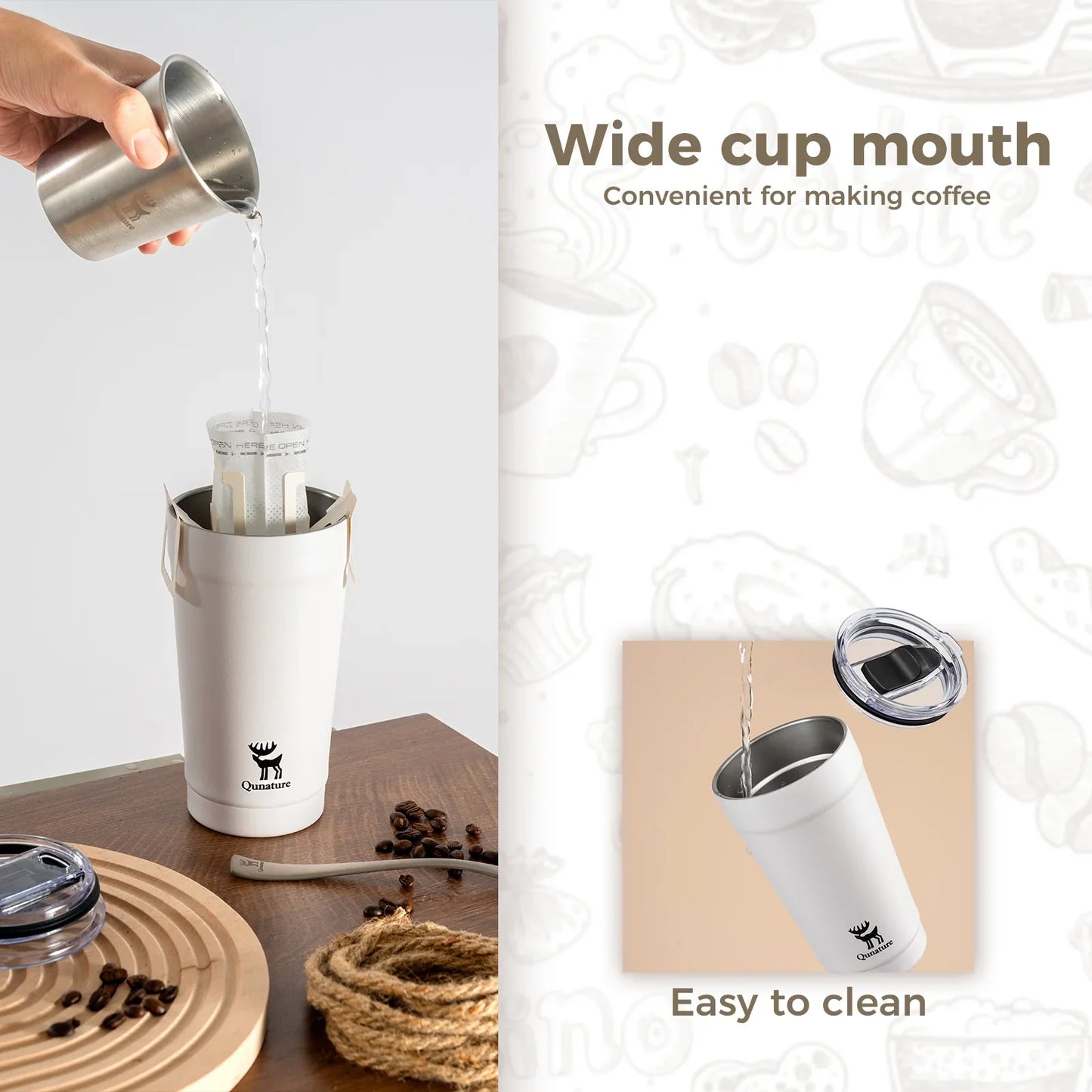 Stainless Steel Coffee Cup with Eco-Friendly Design, 6-Hour Thermal Performance for Hot & Cold Drinks