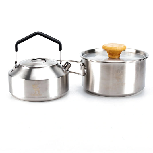 Stainless Steel Tea Set with Foldable Pot and Kettle for Outdoor Adventures