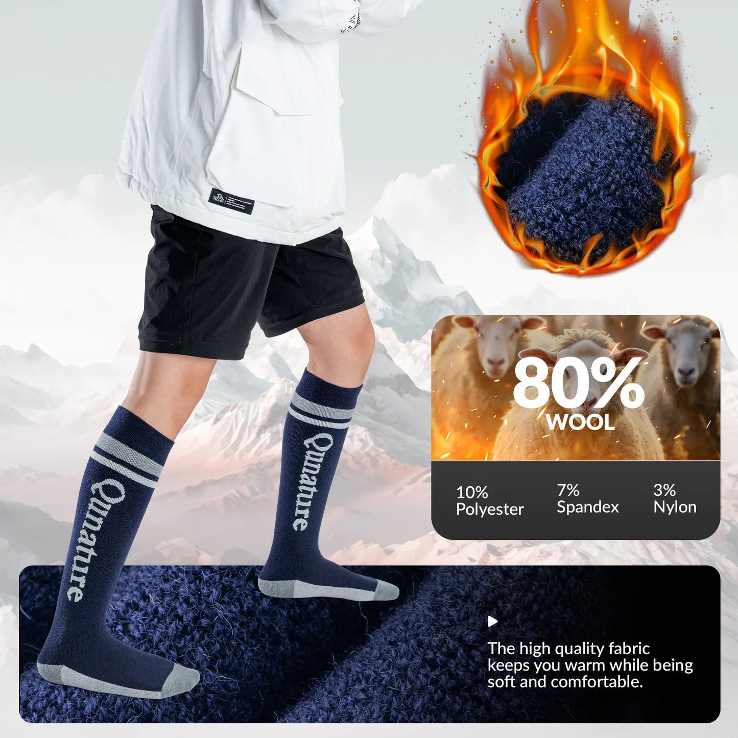 Thermal Wool Blend Ski Socks, Cold Weather Knee-high Warm Socks for Winter
